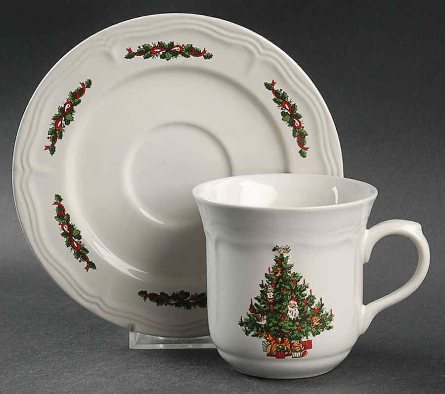 Christmas Time Embossed Flat Cup & Saucer Set by Tabletops Unlimited-1