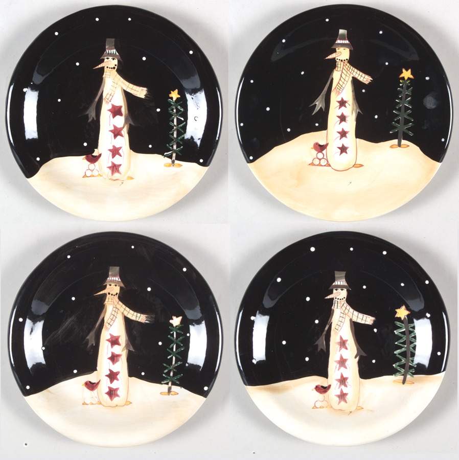 Midnight Snowman Dessert Plate - Set of 4 by Certified International-1