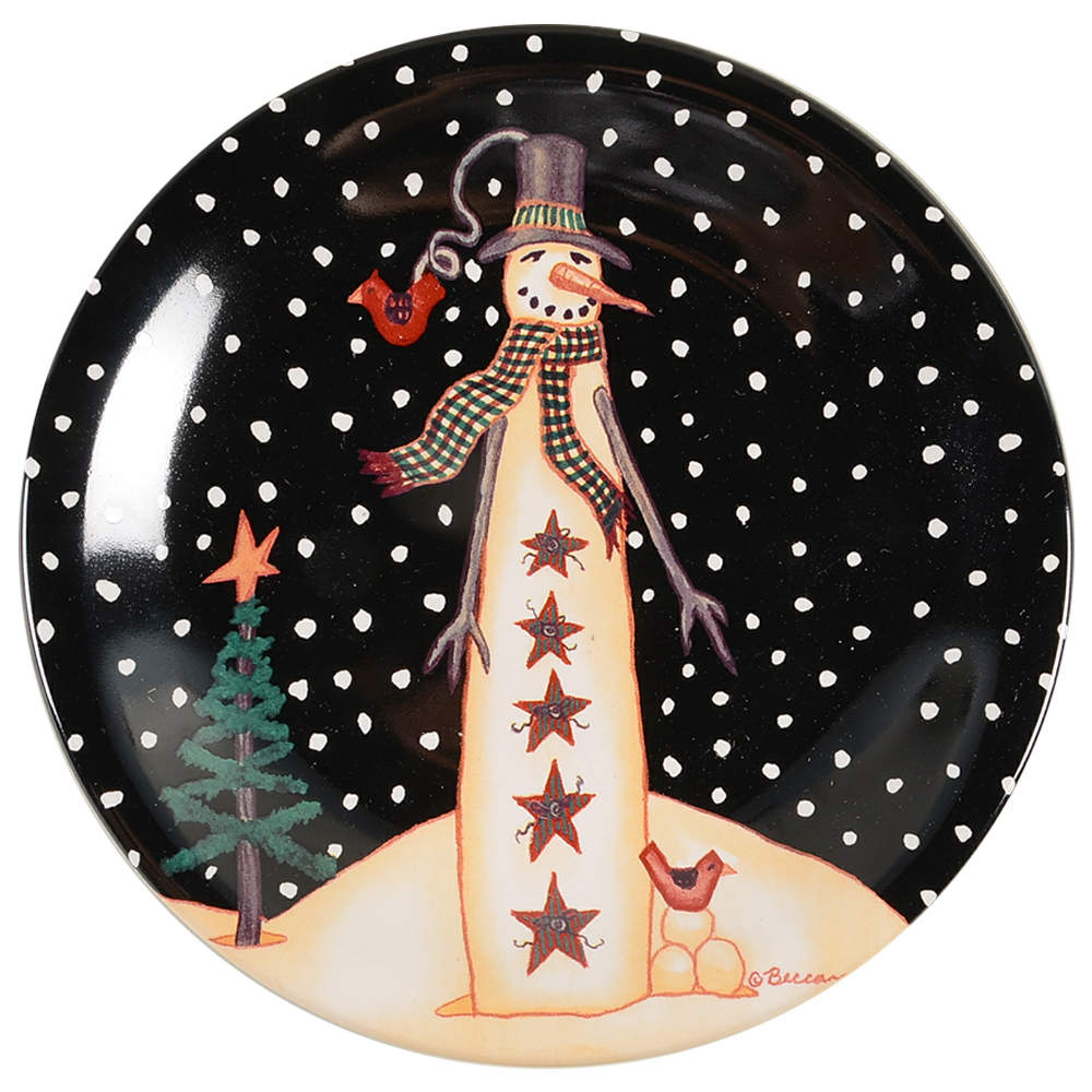 Midnight Snowman Dessert/Pie Plate by Certified International-1