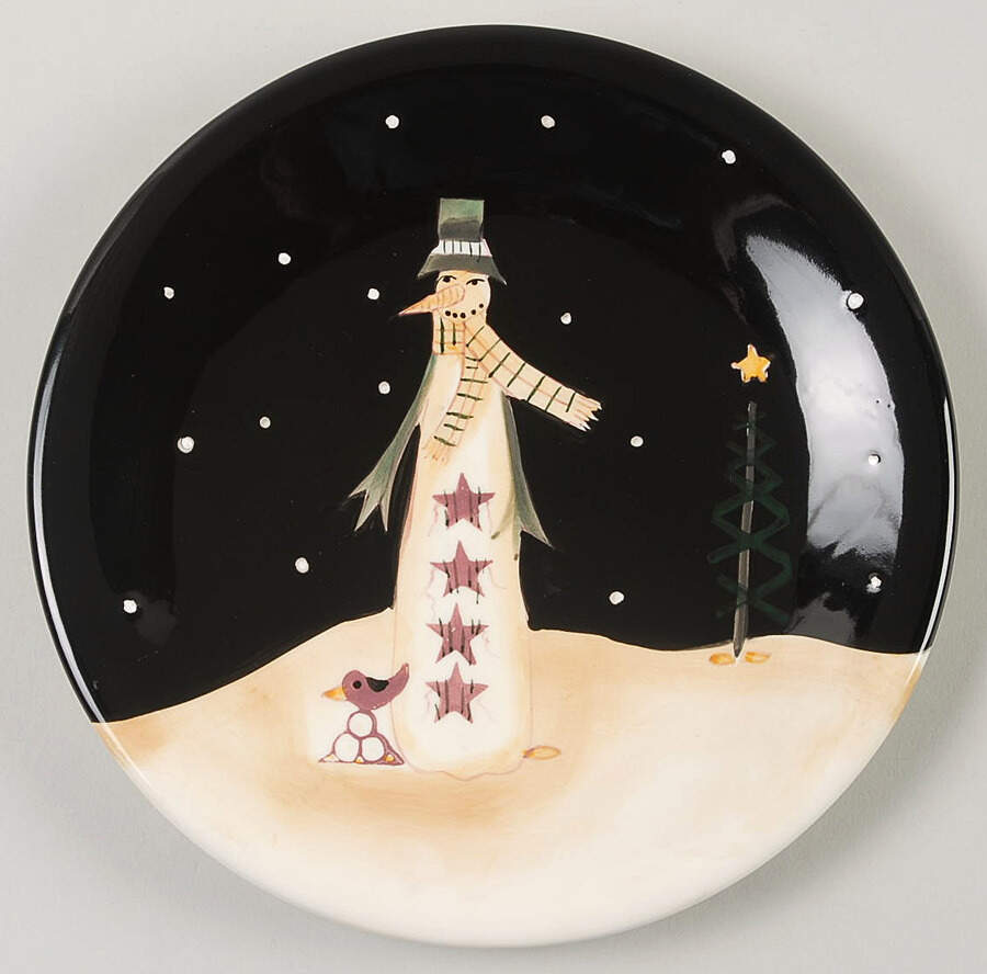 Midnight Snowman Dessert/Pie Plate by Certified International-1