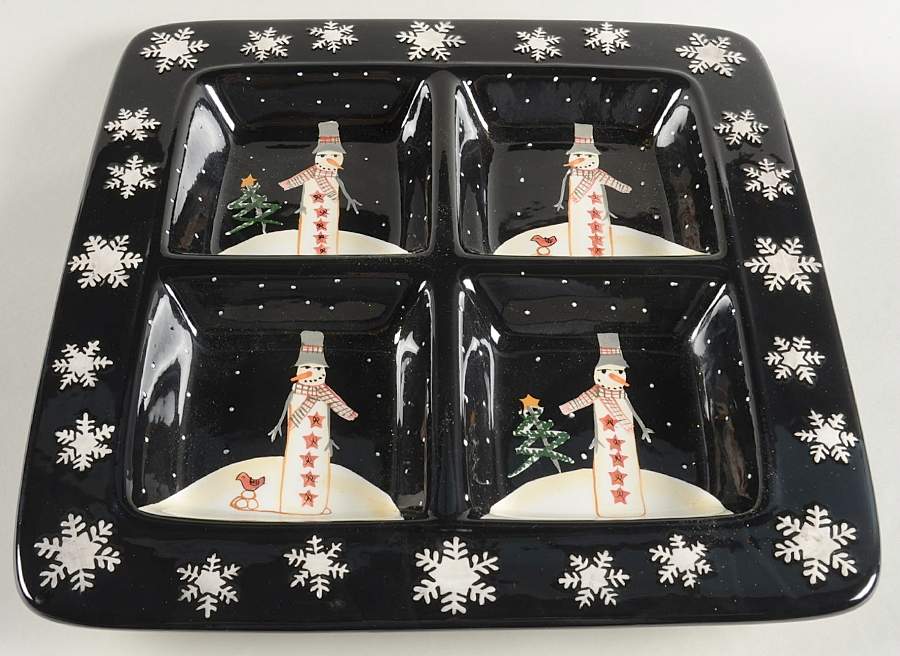 Midnight Snowman Divided 4-Part Square Platter by Certified International-1