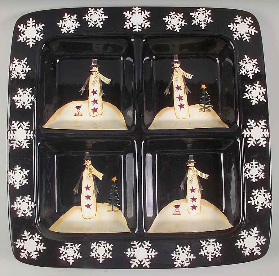 Midnight Snowman Divided 4-Part Square Platter by Certified International-1