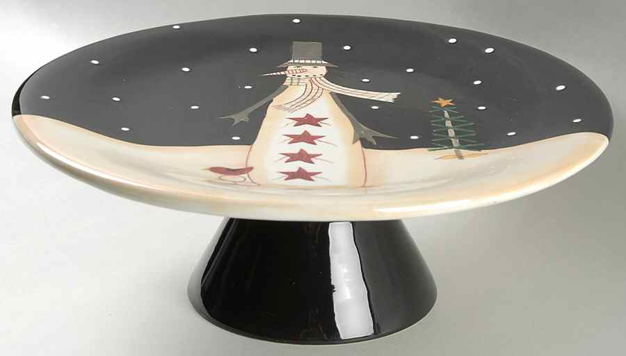 Midnight Snowman 12" Diameter Pedestal Cake Stand by Certified International-1