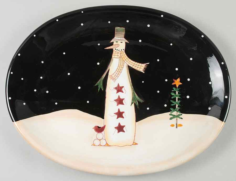 Midnight Snowman 15" Oval Serving Platter by Certified International-1