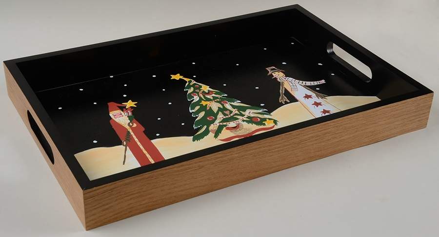 Midnight Snowman 18" Wood Serving Tray by Certified International-1