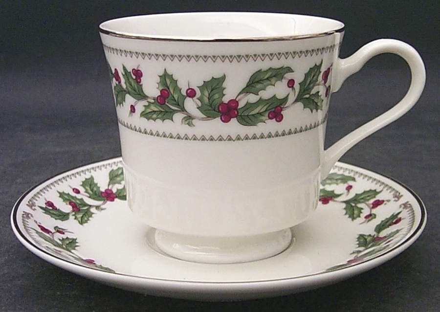 Ivory Holly (Japan) Footed Cup & Saucer Set by The Cellar (China)-1