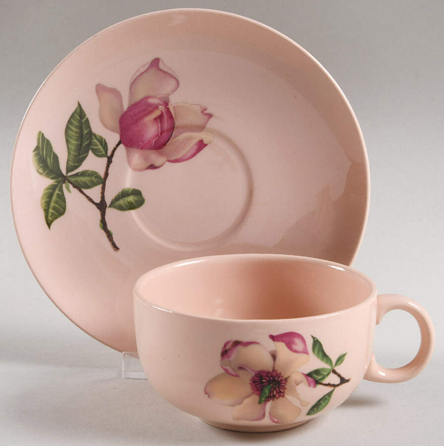 Southern Bell Pink Flat Cup & Saucer Set by Crooksville-1