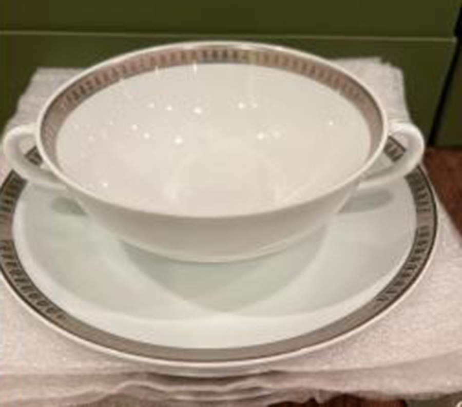 Malmaison (Platinum) Flat Cream Soup Bowl & Saucer Set by Christofle-1