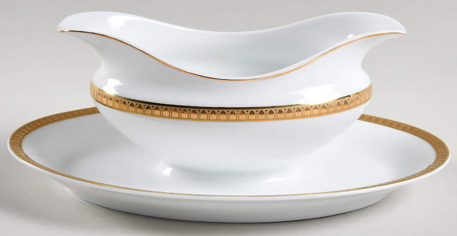 Malmaison (Gold) Gravy Boat with Attached Underplate by Christofle-1