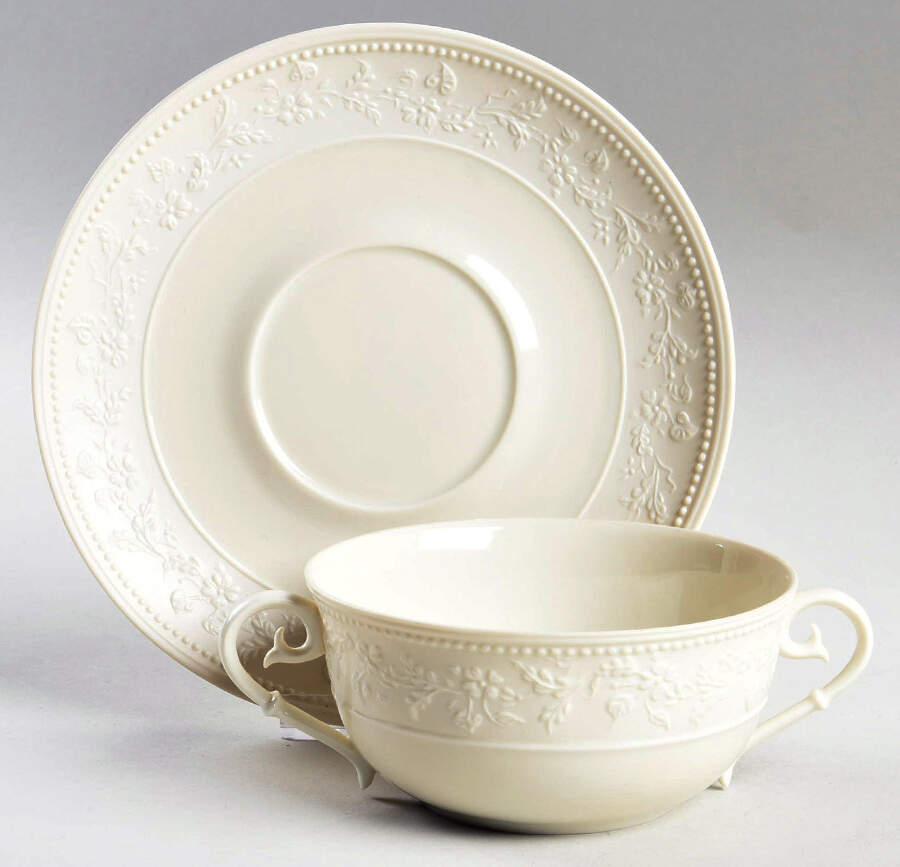 Georgia Ivory Flat Cream Soup Bowl & Saucer Set by Jean Louis Coquet-1