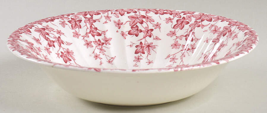 Early English Ivy Pink (Ribbed, Smooth) Rim Cereal Bowl by Crown Ducal-1