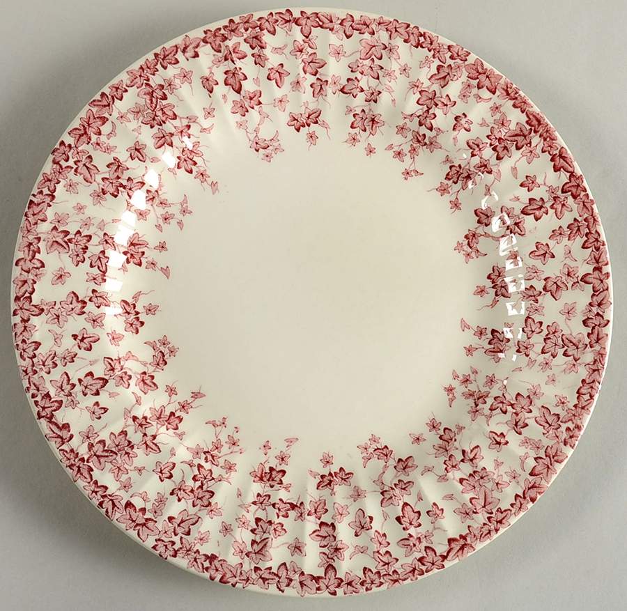 Early English Ivy Pink (Ribbed, Smooth) Dinner Plate by Crown Ducal-1