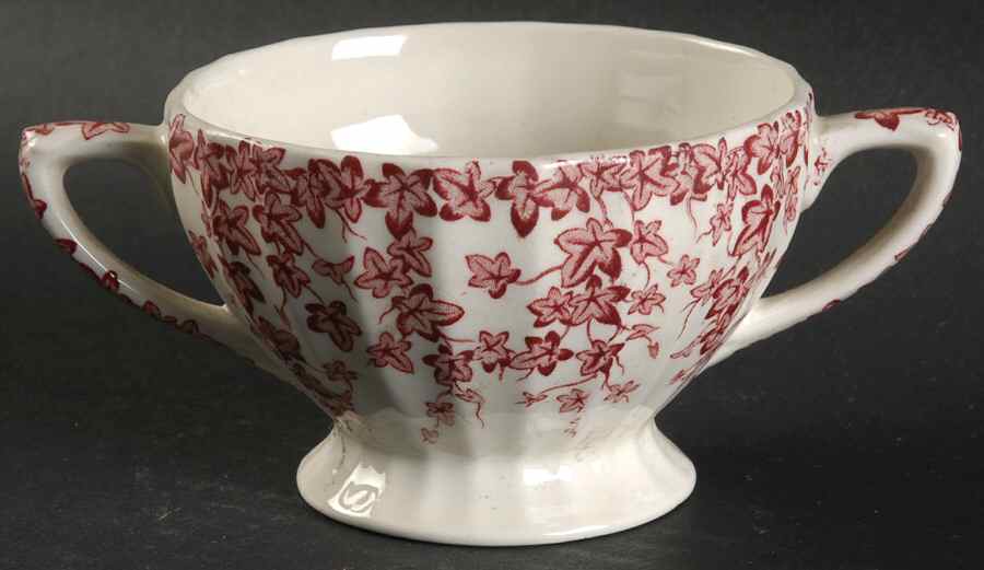 Early English Ivy Pink (Ribbed, Smooth) Sugar Bowl No Lid by Crown Ducal-1