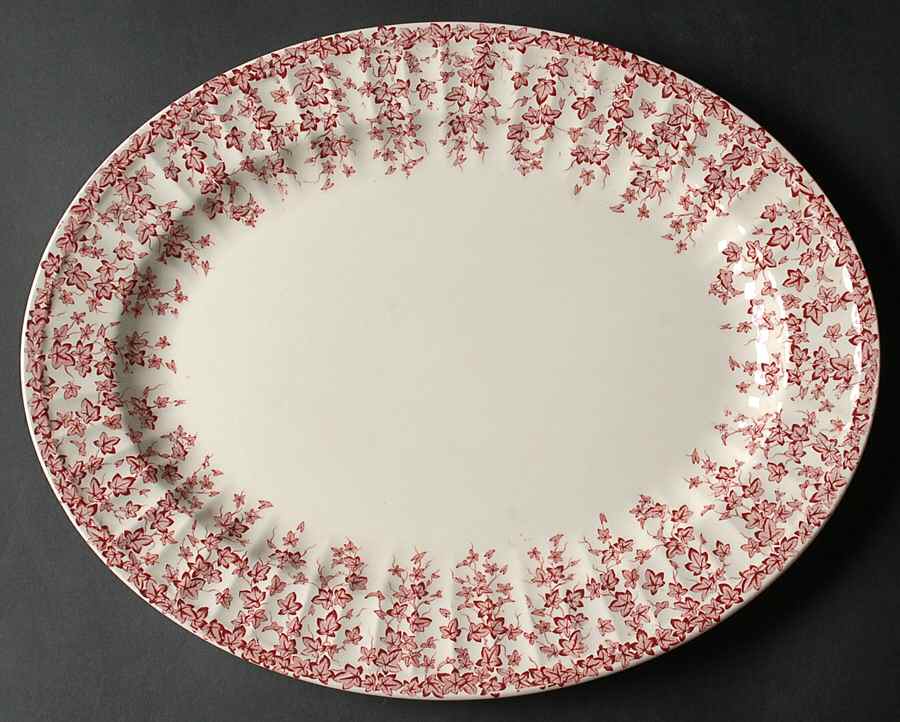 Early English Ivy Pink (Ribbed, Smooth) 14" Oval Serving Platter by Crown Ducal-1