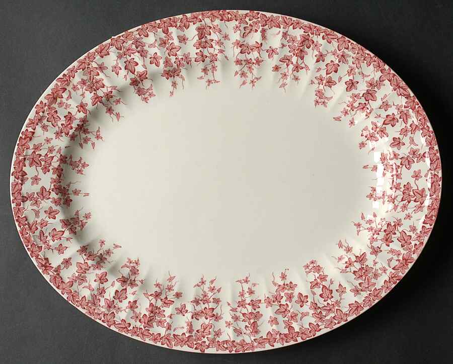 Early English Ivy Pink (Ribbed, Smooth) 12" Oval Serving Platter by Crown Ducal-1
