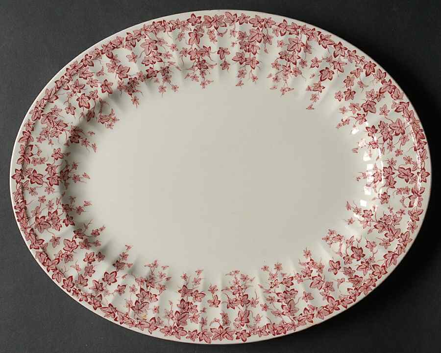 Early English Ivy Pink (Ribbed, Smooth) 11" Oval Serving Platter by Crown Ducal-1