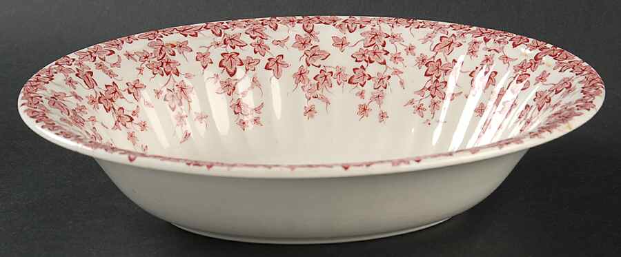 Early English Ivy Pink (Ribbed, Smooth) 8" Oval Vegetable Bowl by Crown Ducal-1