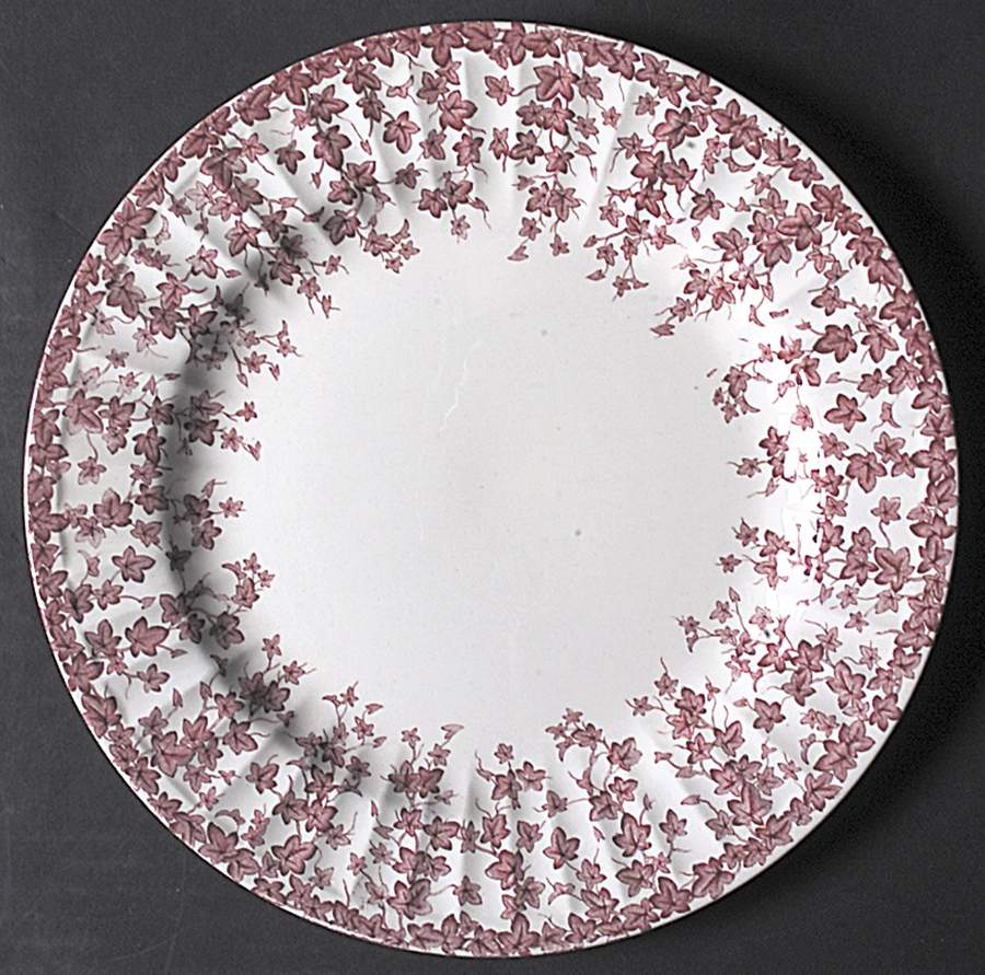 Early English Ivy Pink (Ribbed, Smooth) Dinner Plate by Crown Ducal-1