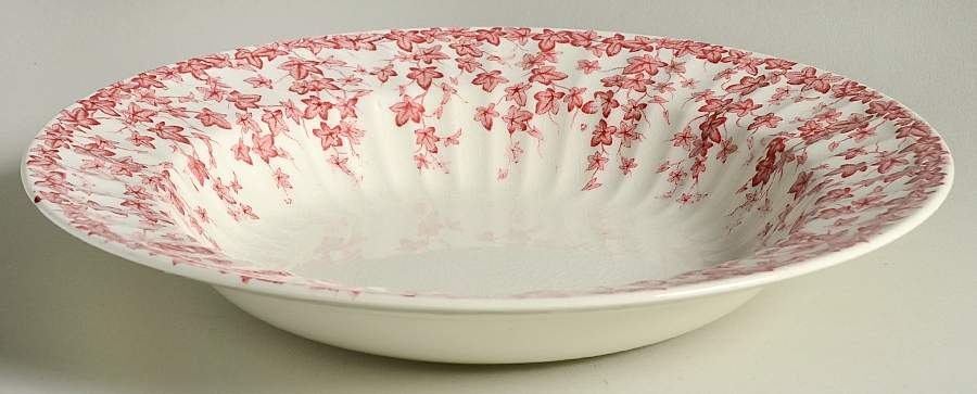 Early English Ivy Pink (Ribbed, Smooth) Rim Soup Bowl by Crown Ducal-1