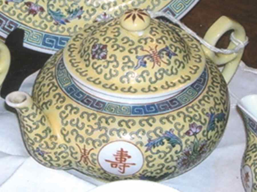 Mun Shou Longevity Yellow Teapot & Lid by China (Made in China)-1