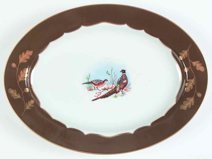 Winter Game Birds Chestnut Brown Underplate for Tureen by Lynn Chase-1