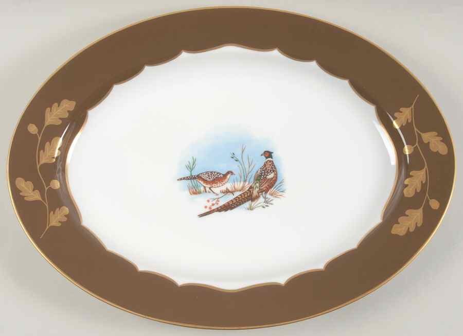 Winter Game Birds Chestnut Brown Underplate for Oval Tureen by Lynn Chase-1