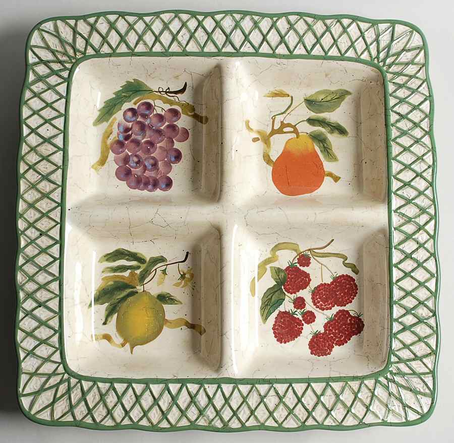 Fruit Lattice Divided 4-Part Square Platter by Certified International-1