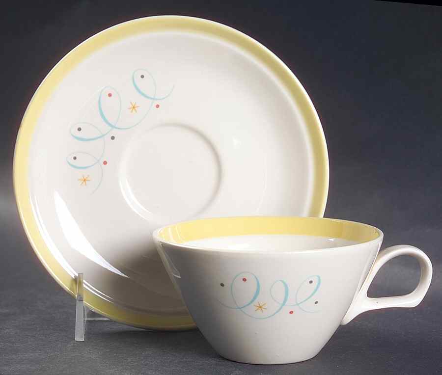 Yellow Scroll Flat Cup & Saucer Set by Century Service-1