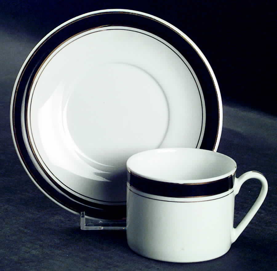 Prestige Black (Gold Trim) Flat Cup & Saucer Set by Crown Porcelain-1