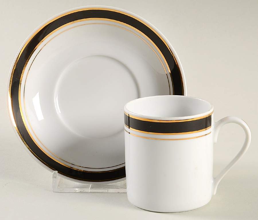Prestige Black (Gold Trim) Flat Demitasse Cup & Saucer Set by Crown Porcelain-1