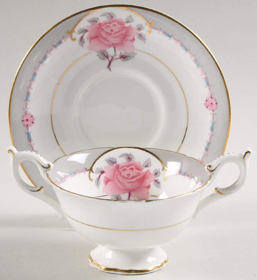 Democrat Footed Cream Soup Bowl & Saucer Set by Coalport-1