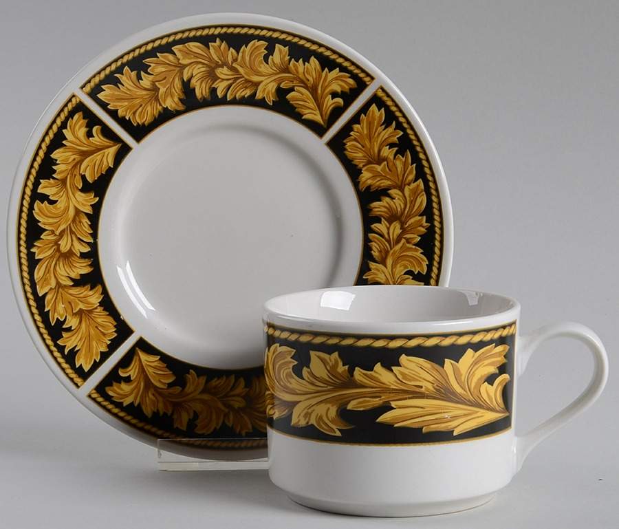 Roma Black Flat Cup & Saucer Set by China (Made in China)-1
