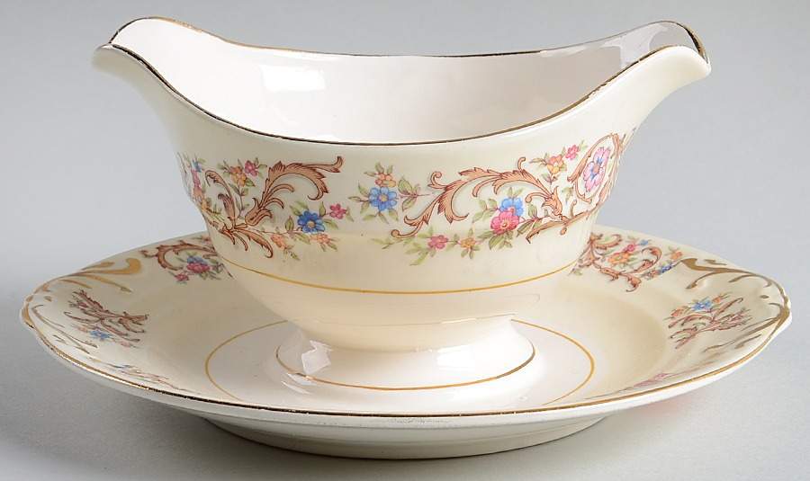 23077 Gravy Boat with Attached Underplate by Crown Potteries-1
