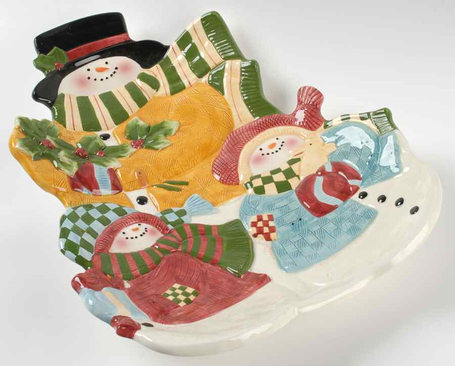 Frosty Snowman 16" Sculpted Oval Serving Platter by Certified International-1