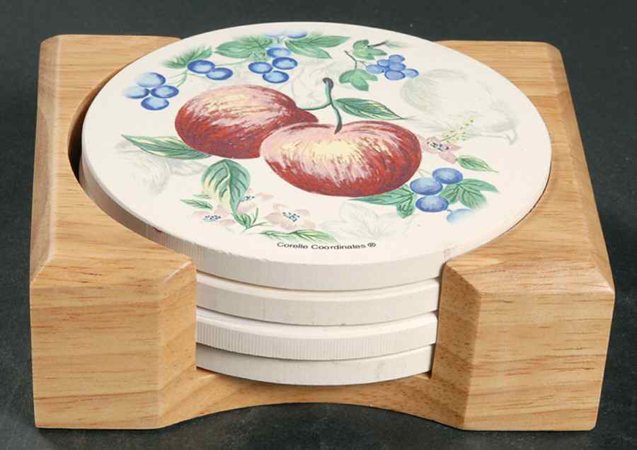 Chutney Thirst Coaster with Wood Holder - Set of 4 by Corning Corelle-1