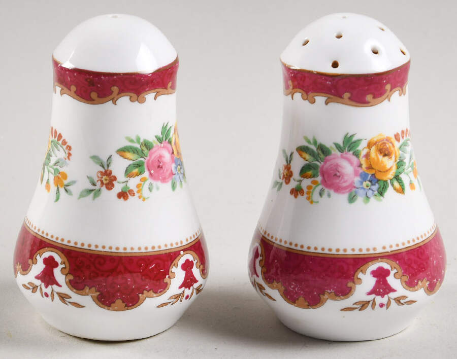 Lyric Tunis Maroon Salt & Pepper Set by Crown Staffordshire-1