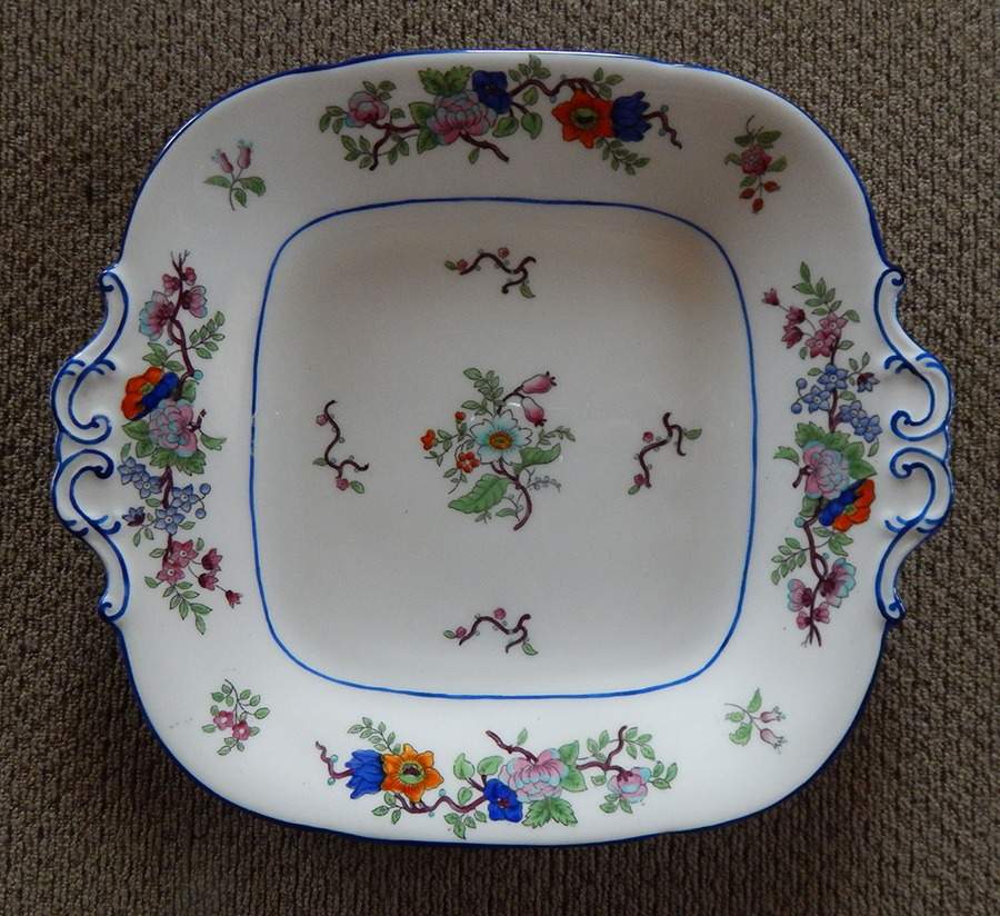 Corea (Blue Trim) Square Handled Cake Plate by Coalport-1