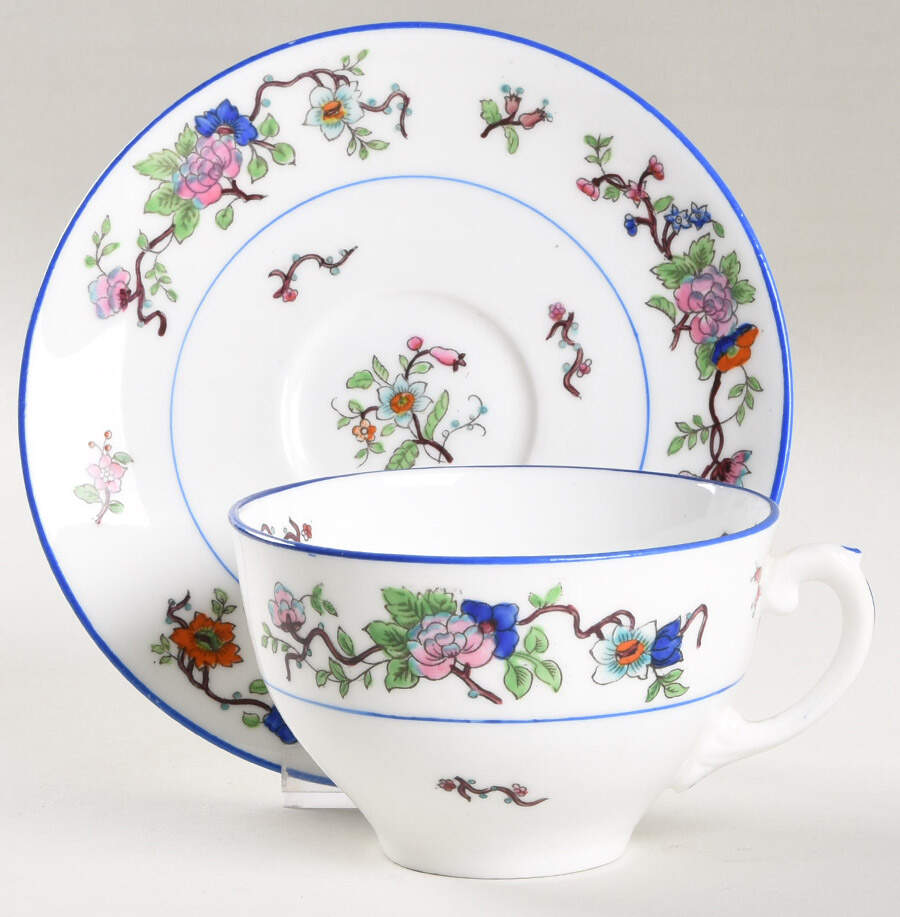 Corea (Blue Trim) Flat Cup & Saucer Set by Coalport-1