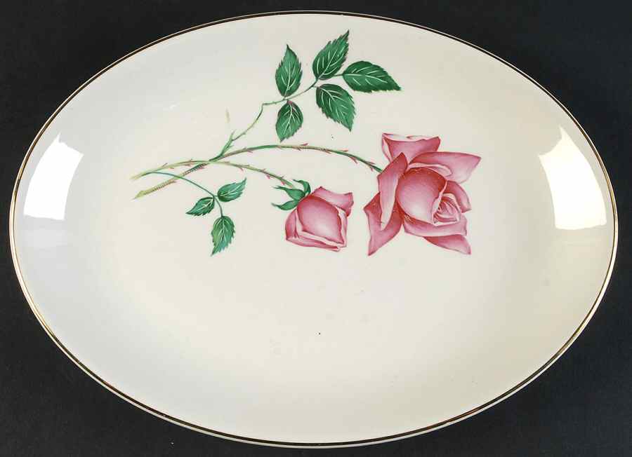 Bermuda Rose (Gold Trim) 11" Oval Serving Platter by Canonsburg-1
