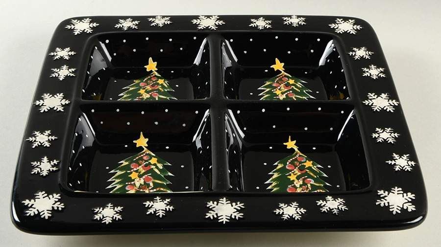 Midnight Tree Divided 4-Part Square Platter by Certified International-1