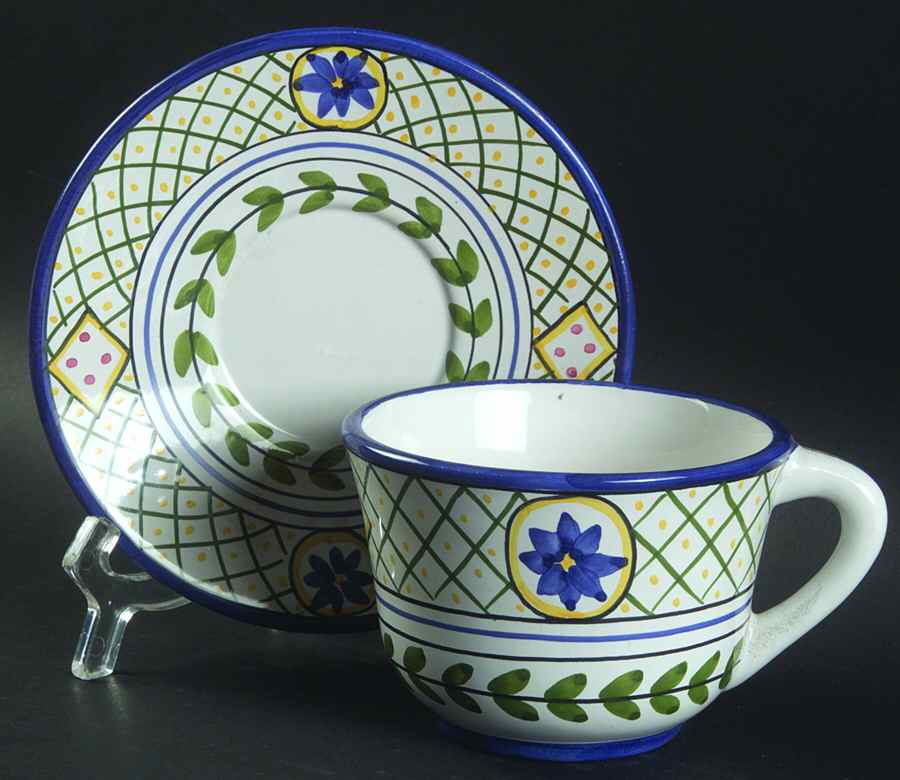 Blue Lattice Flat Cup & Saucer Set by Casafina-1