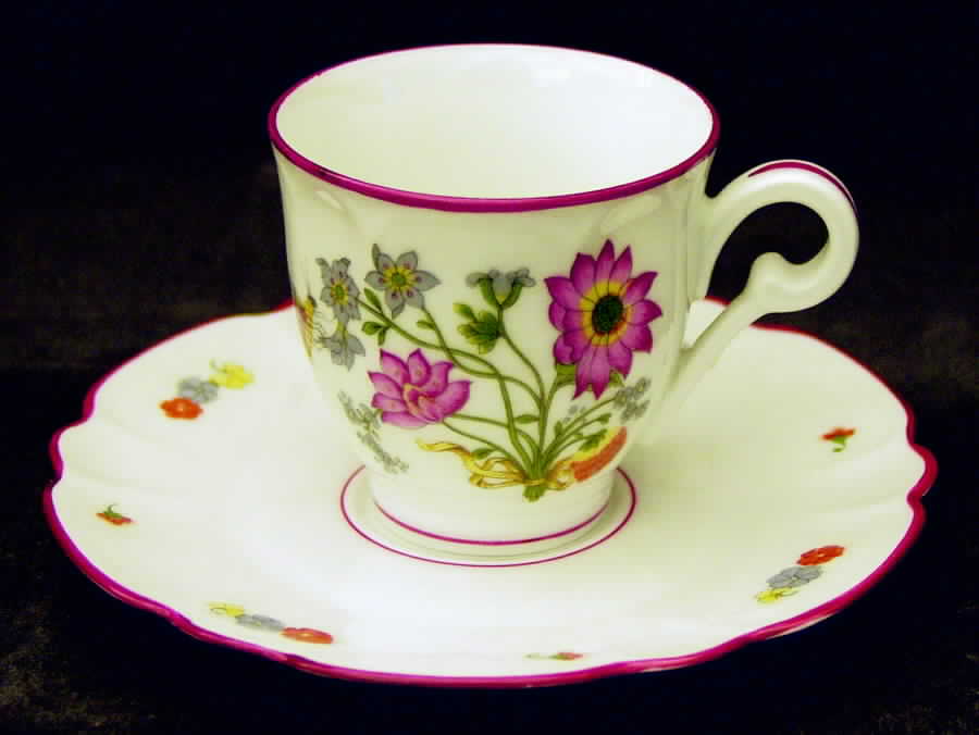Meissen (Inner Red Line) Flat Demitasse Cup & Saucer Set by Charles Field Haviland-1