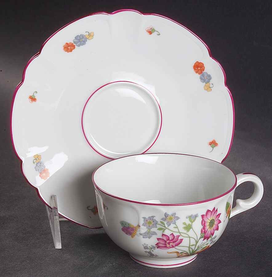 Meissen (Inner Red Line) Flat Cup & Saucer Set by Charles Field Haviland-1