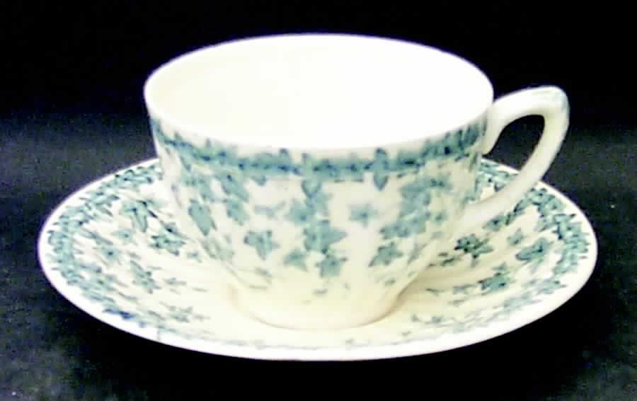 Early English Ivy Blue Flat Cup & Saucer Set by Crown Ducal-1