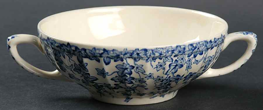 Early English Ivy Blue Flat Cream Soup Bowl by Crown Ducal-1