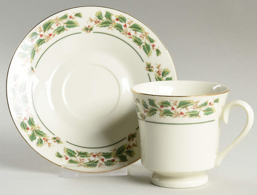 Holly Traditions Footed Cup & Saucer Set by China (Made in China)-1