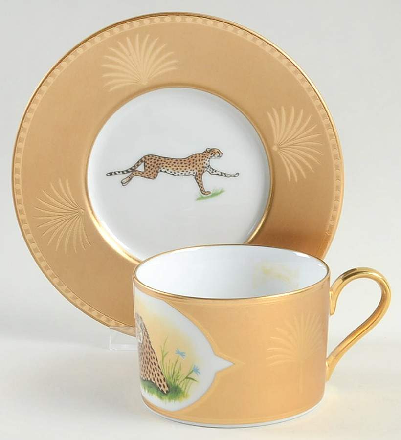 Golden Cheetah Flat Cup & Saucer Set by Lynn Chase-1