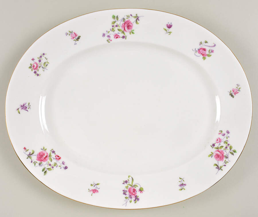 English Rosebud (Smooth Edge) 13" Oval Serving Platter by Crown Staffordshire-1
