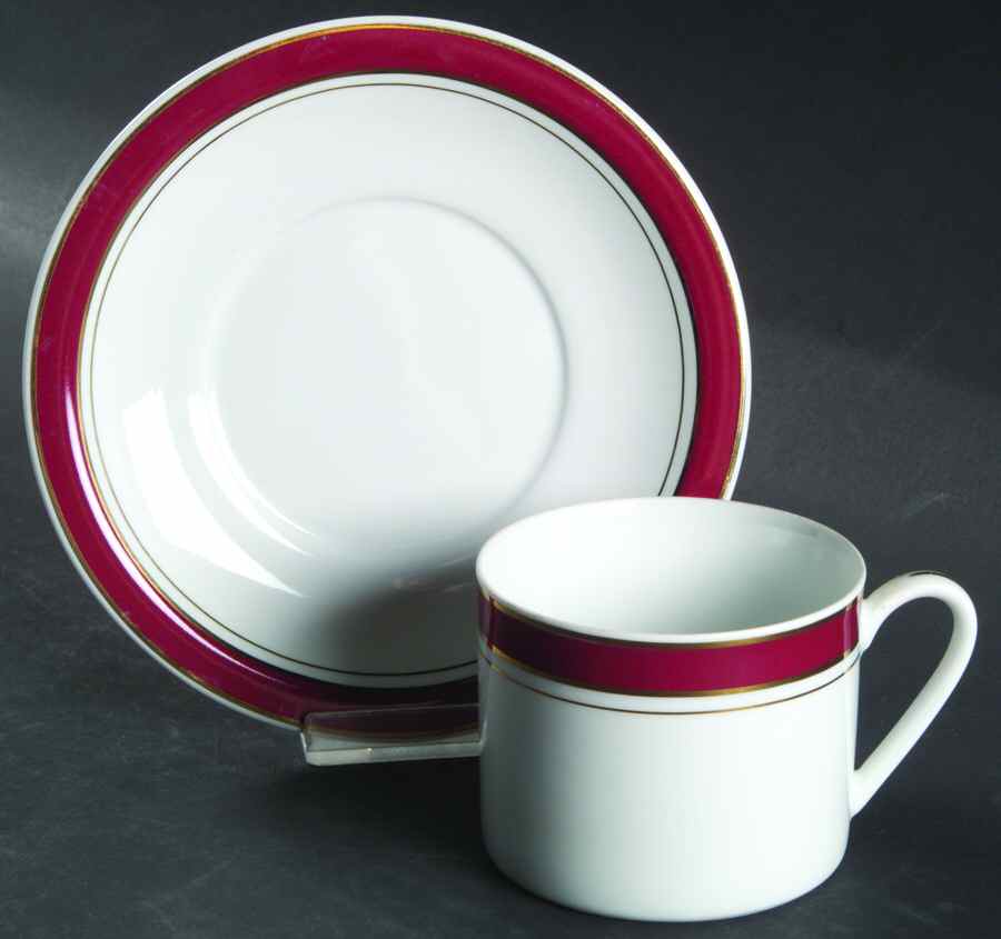 Prestige Red Flat Cup & Saucer Set by Crown Porcelain-1