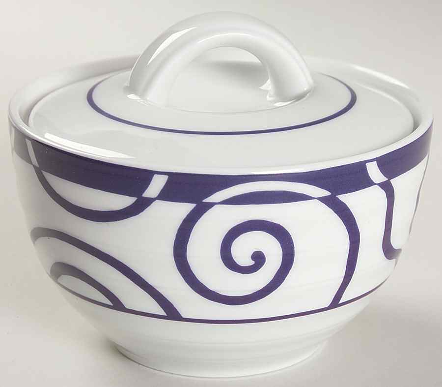 Blue Spiral Sugar Bowl & Lid by Crate & Barrel-1